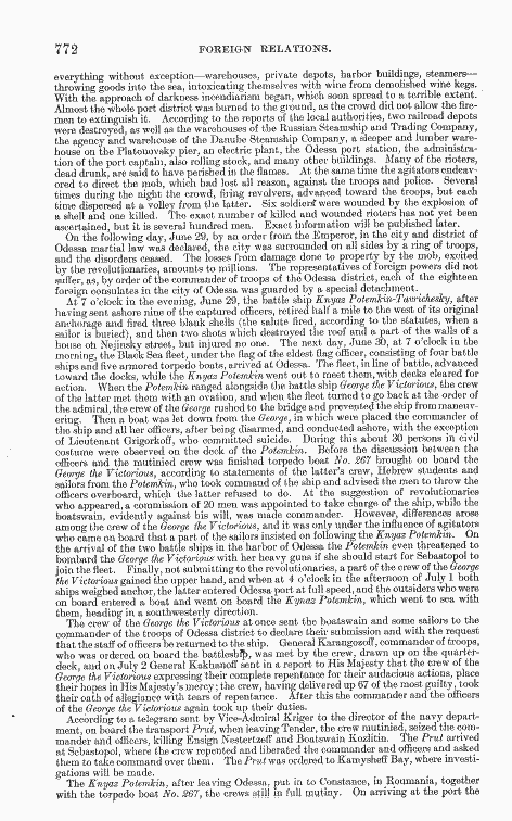 Potëmkin Muntiny Report by the US Embassy; Source Foreign Relations of the United States