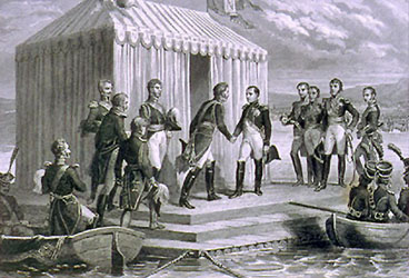 Meeting of the Emperors at Tilsit; Source is chnm.gmu.edu/revolution/searchimages/360.jpg
